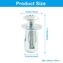 Waziaqoc 20Pcs M6 x 25 Hollow Door Anchor, Petal Expansion Nuts, Cavity Fixing Door Anchor for 0-5 mm Door Extra, Aluminium cladding Sheet Pipe, Iron Sheet (12 * 18 mm)