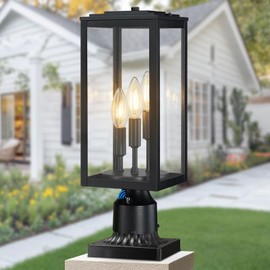 MYHXQ 16.6'' Dusk to Dawn Post Light Outdoor, Large 3-Light Lamp Post Light Fixture, Modern Pillar Outside Lighting Waterproof Post Lantern Pole Lights for Porch, 1 Pack (Not Include Mounting Base)