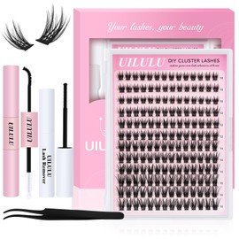 UILULU Lash Clusters Kit 168 Individual Clusters False Eyelashes, DIY Cluster Eye Lash Extensions Kit with Bond & Seal, Remover, Tweezers, Fake Eyelash D Curl-0.07-10-16MM(U24 Lash Kit)