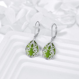 Silver Drop Earrings Sterling Silver Nature Stone Teardrop Leverback Dangle Earrings Jewelry Gifts for Women Girls