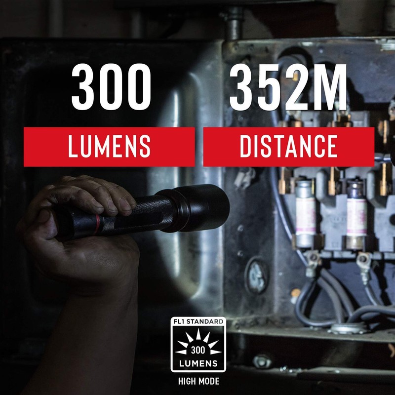 Coast HP7R 300 Lumen Rechargeable LED Flashlight with Slide Focus,