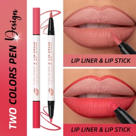 DAGEDA 2 Colors Lip Liner Pen,Double-ended Lip Stain Marker Design,Natural Matte Finish,Waterproof Liquid Lipstick, Long Lasting No Transfer Lips Makeup for Women(Color C)