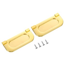 sourcing map 2Pcs Flush Pull Handle, 3 Inch Hidden Recessed Furniture Grip Cabinets Door Pull Ring Handles with Screws for Drawers Cupboard Dresser, Gold