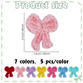 FREEBLOSS Pack of 35 Crochet Applique with Bow for Sewing Handmade Beautiful Crochet Bow 7 Colours Crochet Knitted Handmade Applique Crochet Applique for Clothing Party
