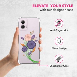 SuzaCase Clear Case for Moto G Power 5G 2024 - Moto G Power 5G 2024 Case with Stylish Purple Floral Oil Painted Design Printed Durable Clear Shockproof Back Case/Cover for Moto G Power 5G 2024