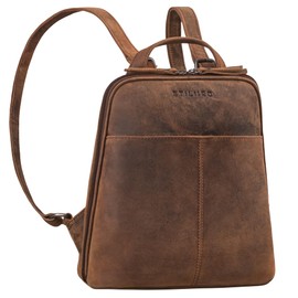 STILORD 'Nayla' Small Leather Backpack Women Genuine Leather Daypack Woman Rucksack Vintage Elegant Back Bag Travel Daypacks City Backpacks with Anti-theft Pocket, Colour:oak - brown