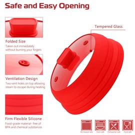 Microwave Splatter Cover Glass Cover Splatter Guard Lid with Collapsible Silicone for Food Pot Cover Plate Cover