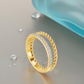 18K Gold Plated Stackable Rings Set for Women - Waterproof & Non Tarnish 2 Wave Latered Chunky Rings - Water Resistant Never Fades Everyday Thumb Rings for Women (Gold-Layer, Size 6)