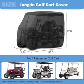 Jungda Golf Cart Cover,Waterproof Universal 4 Passenger Golf Cart Covers,Golf Cart Accessories for Outdoor Storage Protective - 125"L x 55"W x 81"H