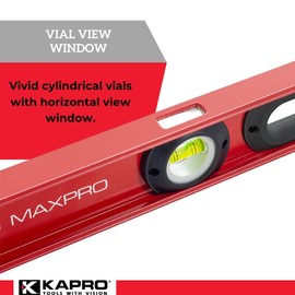 Kapro - 175 MaxPro Heavy Duty I-Beam Level - Features Horizontal, Vertical, 45° Vials, Dual-View Plumb Site, and V-Groove Base - Aluminum - 36 Inch