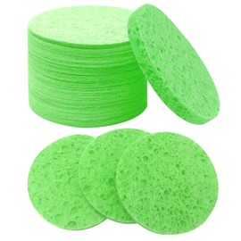50-Count Compressed Facial Sponges for Estheticians, Daily Cleansing and Gentle Exfoliating- 100% Natural Cellulose Spa Sponge Perfect for Removing Dead Skin, Dirt and Makeup (Large Round, Green)