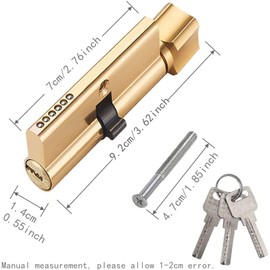 35/35 Euro Cylinder Lock (70mm), Cylinder Lock with Thumbturn Door Lock Barrel with 3 Keys, Anti-Drill and Anti-Pick Barrel Profile Lock for Home Hotel Shop Wooden Doors Composite Doors (Golden)