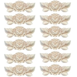 Unpainted Raw Wood Carved Flower Onlay Furniture Applique Decal Figurine Decorative Flower Decal for Cabinet Window Door (12)