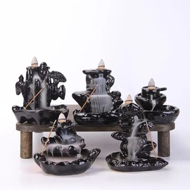 Ceramic Incense Waterfall Burner Backflow Censer Smoke Waterfall Backflow Incense Holder - Gifts for Man or Woman - Ornaments (Design 2)