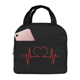 Nurse and Heart EKG Nursing Lunch Bag for Women & Men Adult Insulated Lunch Box, Small Leakproof Cooler Food Lunch Containers Reusable High Capacity Lunch Tote Bags for Work, Travel, Outdoor