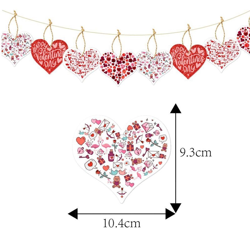 Happy Valentines Day Banner Red Glittery Paper Decorations Felt Garland