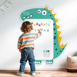 Magnetic Wall Decal for Kids 37 x 31 Inch, Thickened Self-Adhesive Magnetic White Board, Dry Erase Board for Kids Playroom, Classroom, Home, School, Cute Dinosaur(Fun Animals Theme)