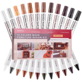 DEWEL Wood Furniture Markers & Filler Sticks Repair Kit, New Improved 12 Colors Touch Up Markers and Crayons - Covering Damaged Wooden Surfaces and Floors, for Pets Scratches, Stains, Cracks and Dents