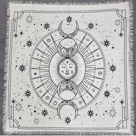 THE ART BOX Altar Cloth Tarot Cards Table Napkins Witchcraft Supplies Black Silver Tablecloth Square Alter Pagan Spiritual Celestial Deck Cloth With Fringes Sun and Moon 36x36 Inches