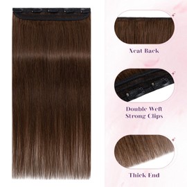 S-noilite One Piece Hair Extensions Clip in Human Hair 5 Clips 3/4 Full Head Clip on Remy Hair Extension for Women Add Hair Volume 22 Inch 55g #Medium Brown