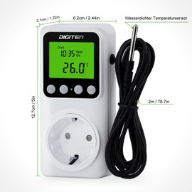 Digital Day-Night Thermostat, ℃/℉ Temperature Control, Heating/Cooling, Clock Function, 15A Thermostat Heating, Digital LCD Screen Backlight, 230 V Smart Thermostat White