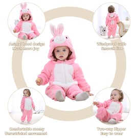 COOKY.D Infant Hooded Baby Rompers Animal Jumpsuit Soft Flannel Winter Cosplay Costume for Baby Girls Boys, 30-36 Months, Rabbit
