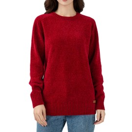 Simple&Opulence Women's Chenille Sweater Crewneck Long Sleeve Pullover Ribbed Cuff Hem Round Neck Jumper Tops (Red, XL)