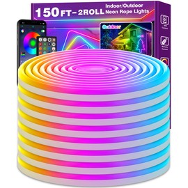NUERPO 150Ft Neon Rope Lights,Flexible Led Rope Lights Control with App/Remote,Multiple Modes Light,IP65 Outdoor RGB Led Light Waterproof (150Ft Neon Rope Lights)