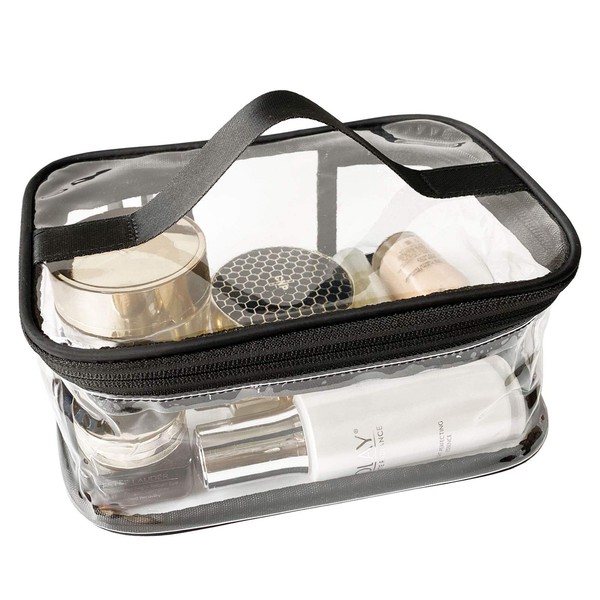 FIYUK Toiletry Bag Makeup Cosmetic Bag Transparent Portable Waterproof Transparent Travel Large Storage, black