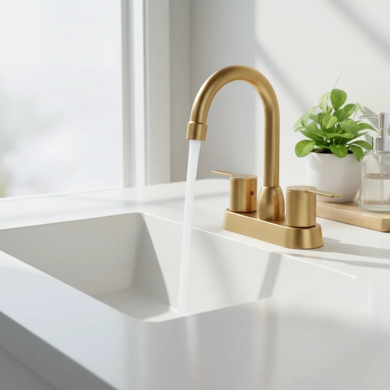 Bathroom Washbasin Faucet 4-Inch Double Handle Brushed Alloy Deck Mount
