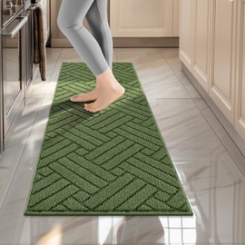 JEEDOVIA Kitchen Rugs and Mats for Floor,20"x59"Kitchen Runner Rug Non Skid Absorbent Resist Dirt Comfort Standing Mat for Entryway,Hallway, Front of Sink,Polypropylene Machine Washable,Green