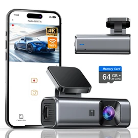 galphi Dash Cam 4K WiFi Dashcam, 64GB Card Included, Dash Camera for Cars, Mini Dashcam for Cars with Super Night Vision, Loop Recording, G-Sensor, 24 Hours Parking Monitor, APP, Support 256GB Max