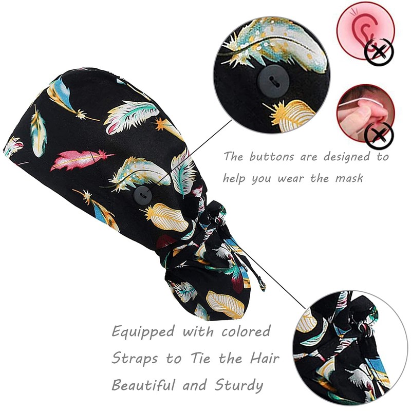 FOHEEL - Gorra de cirugía con botones y lazo para