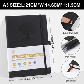 A5 Lined Journal Notebook, 192 pages Leather Hardcover Notebook for Personal Writing, Study, Office, Travel Records(Black)