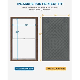 Augblinds Window Insulation for Winter, Curtain Size 38 x 62 Inch, Thermal Insulated Window Cover with Oxford Cloth Thicken Cotton Filled, Fits up to 3 x 5 Ft Windows, Grey
