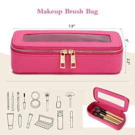 Pinkmik Makeup Brush Case Clear Travel Cosmetic & Toiletry Bag Small Makeup Bag with Zipper Purse Organizer Car Essential Bag for Women (X/Fuxia, SLIM)
