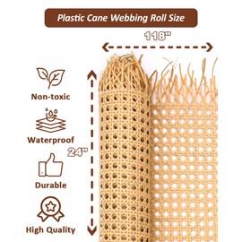 24"x118" Plastic Cane Rattan Webbing Roll for Caning Projects - Hexagon Rattan Material Fabric Sheets, Woven Open Mesh Caning for Furniture Chairs Basket Cabinet Repair Supplies(24 x 118 in)