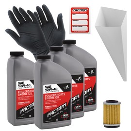 Factory Racing Parts Full Synthetic Oil Change Kit compatible with Yamaha Moto-4 – Includes 4 Quarts of SAE 10W-40 Oil, 1 Filter, 1 Funnel, 1 Oil Change Reminder Sticker
