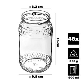 KADAX Honey Jars 900 ml Preserving Jars with fi82 mm Screw Lid Jars for Honey Jam Jars Screw Jars Preserving Jars (Blue Polka Dots, Pack of 48)