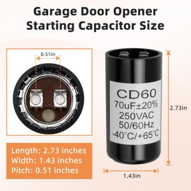 19988A Capacitor 70 MFD 250VAC Fits for Genie 1/2-HP Garage Door Opener Motors, Replace 19988 and X-19988-A Garage Door Opener Capacitor
