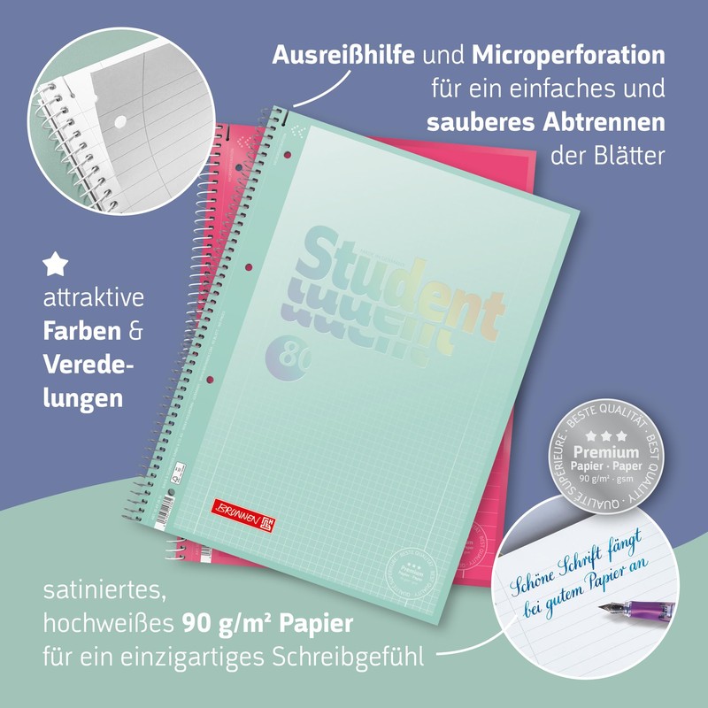 Brunnen 1067126 Notebook/Notepad Student Premium Set Treated Cover with Metallic