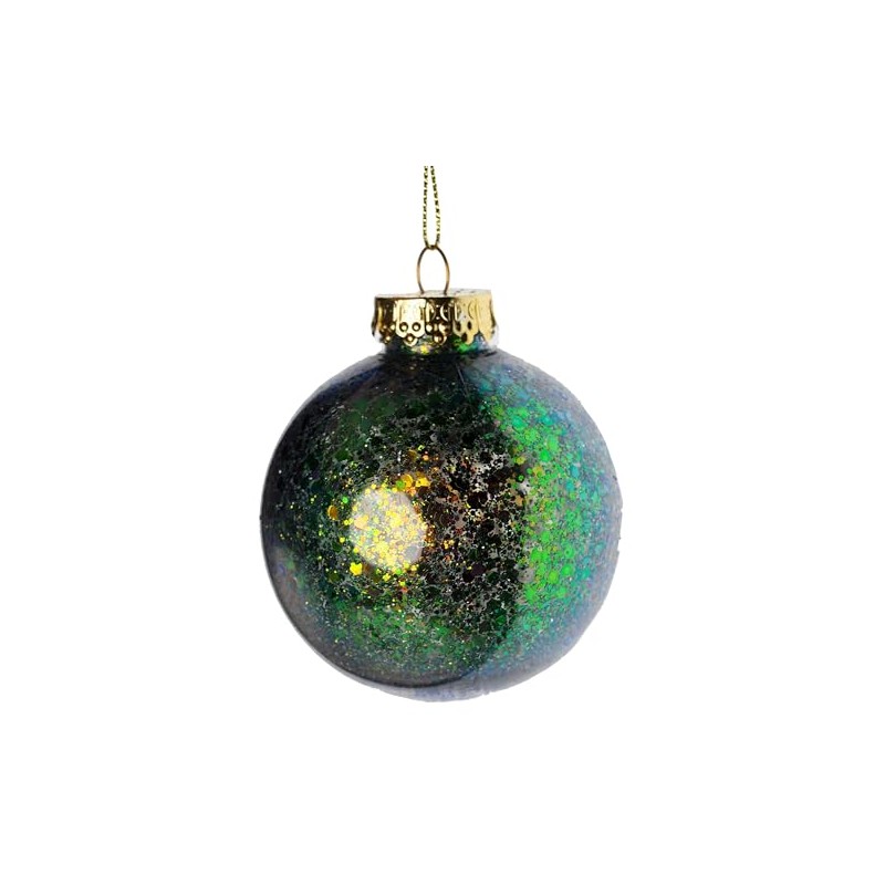 Iridescent Green Blue Gold Rainbow Glitter Christmas Tree Baubles -