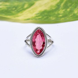 Solid 925 Sterling Silver Ring For Womens Pink Tourmaline Ring Sterling Silver Engagement Ring October Birthstone Marquise Gemstone Split Shank Ring