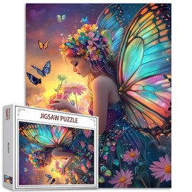 Fairy Girl Jigsaw Puzzles 1000 Pieces for Adults, Families (Woman,Butterfly,Garden Flowers) Pieces Fit Together Perfectly 19.7''x27.6''inch Female with Buterfly Wings Frameable Magic Puzzle Art Gift