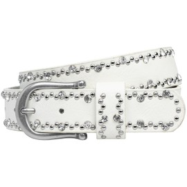 Caspar GU292 Women's Belt with Subtle Rhinestones and Rivets Decor, White