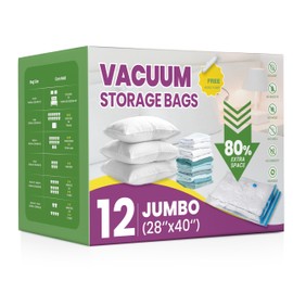 InfiniPower Vacuum Storage Bags (12 Jumbo) 80% Space Saver with Travelling Pump for Quilts and Blankets