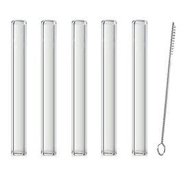 GeeStone 5 Piece Glass Tubes with Cleaning Brush 4 inch 12mm OD 2mm Thick Wall Tubing Borosilicate Blowing Tubes Clear Tubes