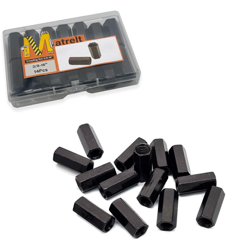 Matrelt 14Pcs Black 3/8"-16 Hex Coupling Nut, Threaded Rods Nuts