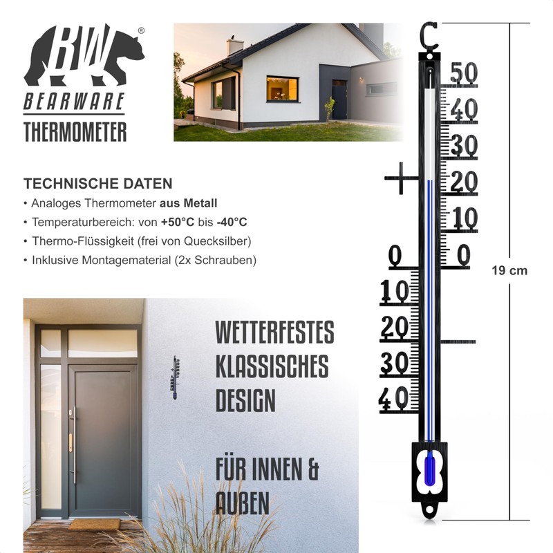 CSL - 2 x Analogue Metal Thermometer - Outdoor Thermometer