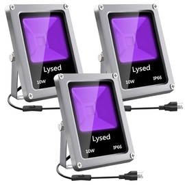 Lysed 10W Black Light, High Power UV LED Blacklight Flood Light with Plug, IP66 (85V-265V AC) for Dance Party, Glow in The Dark, Stage Lighting, Body Paint, Fluorescent Poster, Neon Glow (3 Pack)